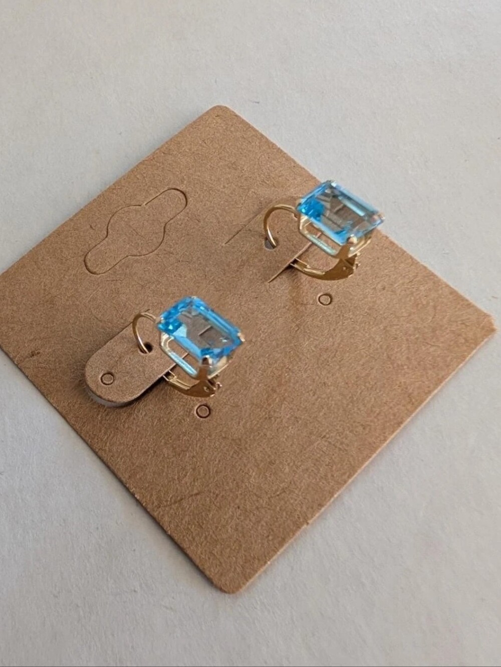 14k Yellow Gold Emerald Cut Blue Topaz Dangle Earrings 2.0CT - Picture 3 of 13